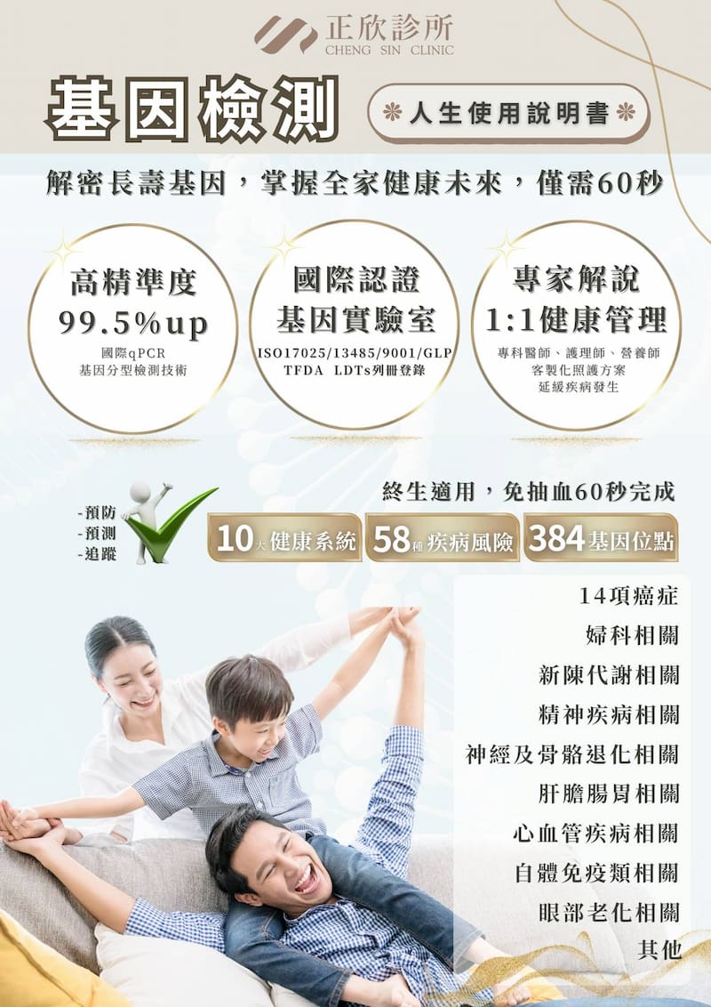 基因檢測有99.5%UP的精準度，了解您的疾病風險以及基因位點。